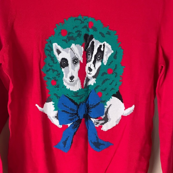 Land’s End Ladies Christmas Dog Wreath Sweater Size Medium - Picture 3 of 7